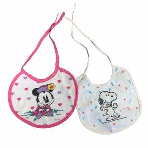 Vintage Disney & Snoopy Baby Bib Set - Pink and White